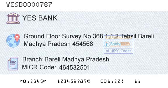 Yes Bank Bareli Madhya PradeshBranch 