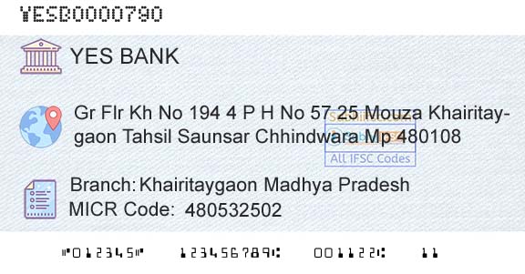 Yes Bank Khairitaygaon Madhya PradeshBranch 
