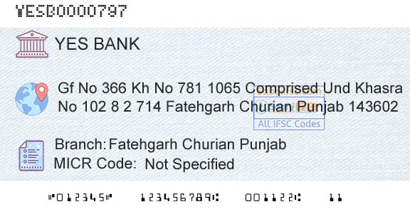 Yes Bank Fatehgarh Churian PunjabBranch 