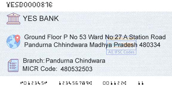 Yes Bank Pandurna ChindwaraBranch 