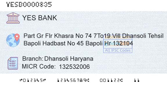 Yes Bank Dhansoli HaryanaBranch 