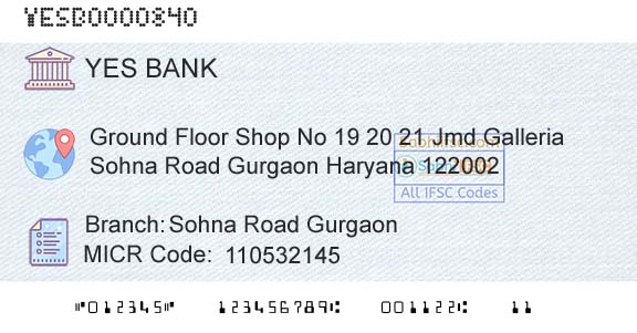 Yes Bank Sohna Road GurgaonBranch 