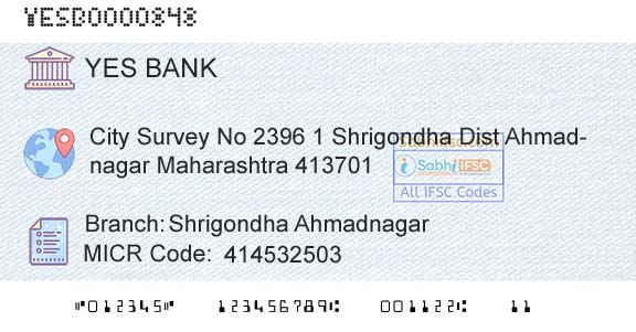 Yes Bank Shrigondha AhmadnagarBranch 