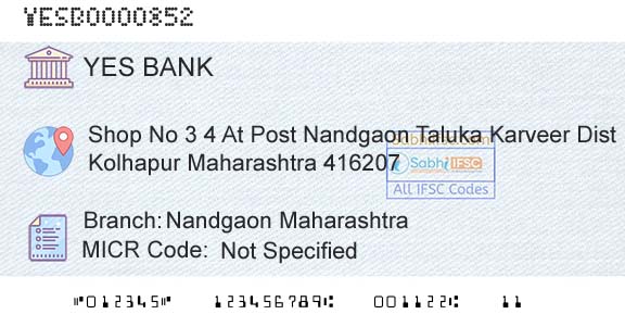 Yes Bank Nandgaon MaharashtraBranch 