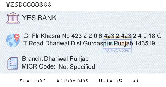 Yes Bank Dhariwal PunjabBranch 