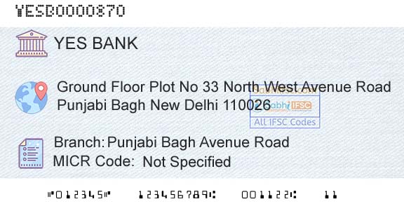 Yes Bank Punjabi Bagh Avenue RoadBranch 