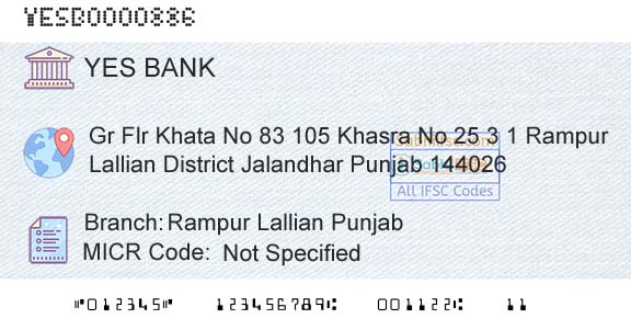 Yes Bank Rampur Lallian PunjabBranch 