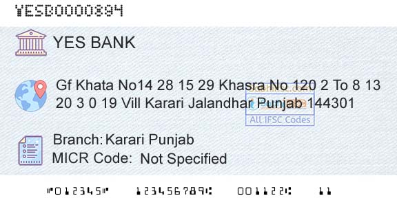 Yes Bank Karari PunjabBranch 