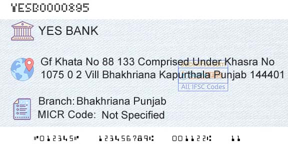 Yes Bank Bhakhriana PunjabBranch 