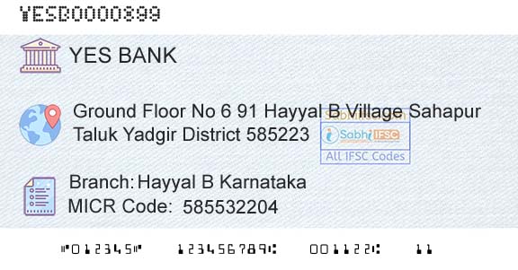 Yes Bank Hayyal B KarnatakaBranch 