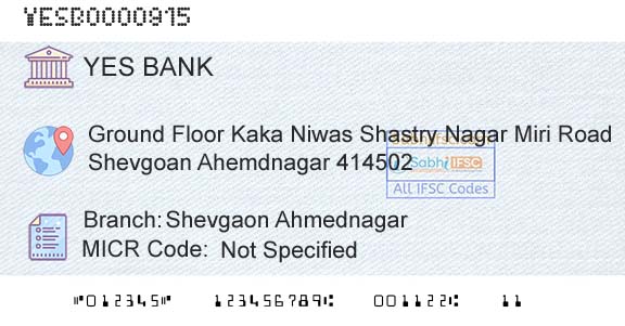 Yes Bank Shevgaon AhmednagarBranch 