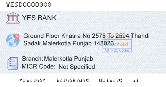 Yes Bank Malerkotla PunjabBranch 