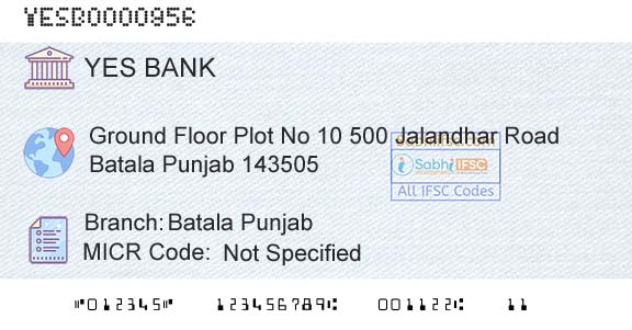 Yes Bank Batala PunjabBranch 