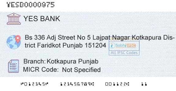 Yes Bank Kotkapura PunjabBranch 