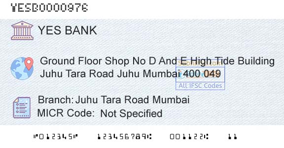 Yes Bank Juhu Tara Road MumbaiBranch 