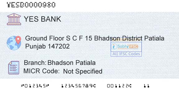 Yes Bank Bhadson PatialaBranch 