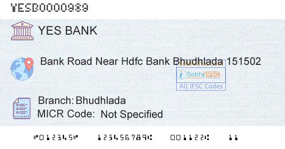 Yes Bank BhudhladaBranch 