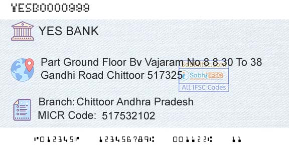 Yes Bank Chittoor Andhra PradeshBranch 