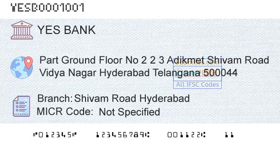 Yes Bank Shivam Road HyderabadBranch 
