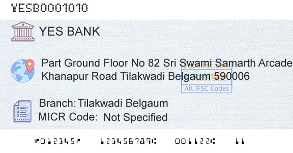 Yes Bank Tilakwadi BelgaumBranch 