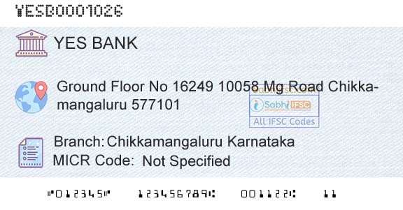 Yes Bank Chikkamangaluru KarnatakaBranch 