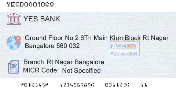 Yes Bank Rt Nagar BangaloreBranch 