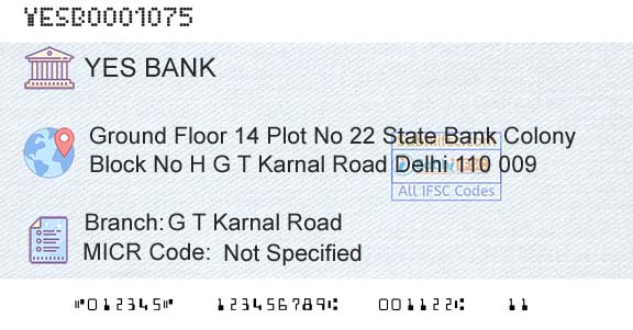 Yes Bank G T Karnal RoadBranch 