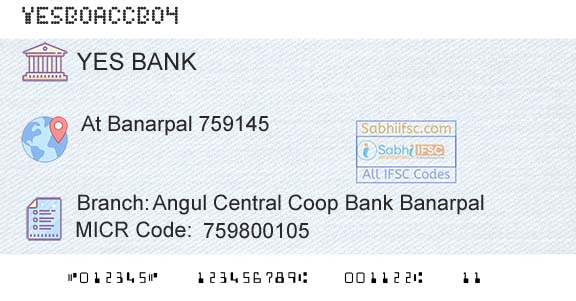 Yes Bank Angul Central Coop Bank BanarpalBranch 