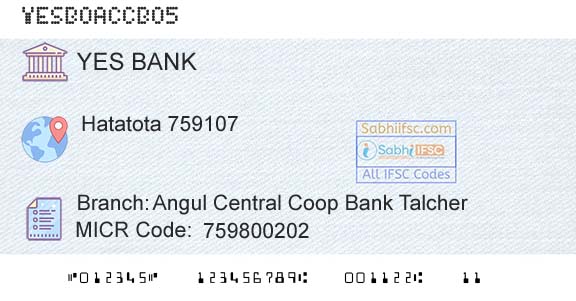 Yes Bank Angul Central Coop Bank TalcherBranch 