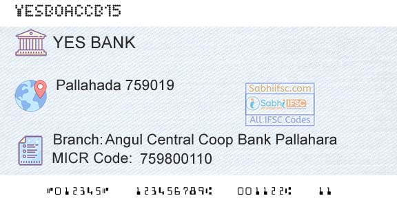 Yes Bank Angul Central Coop Bank PallaharaBranch 