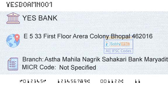 Yes Bank Astha Mahila Nagrik Sahakari Bank MaryaditBranch 