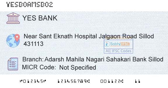 Yes Bank Adarsh Mahila Nagari Sahakari Bank SillodBranch 