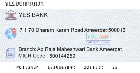 Yes Bank Ap Raja Maheshwari Bank AmeerpetBranch 