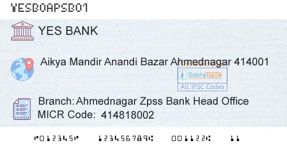 Yes Bank Ahmednagar Zpss Bank Head OfficeBranch 