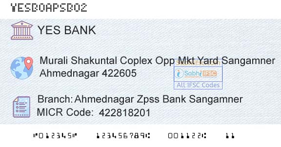 Yes Bank Ahmednagar Zpss Bank SangamnerBranch 