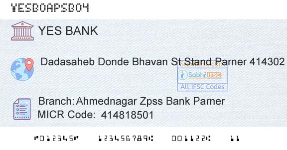 Yes Bank Ahmednagar Zpss Bank ParnerBranch 