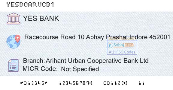 Yes Bank Arihant Urban Cooperative Bank LtdBranch 