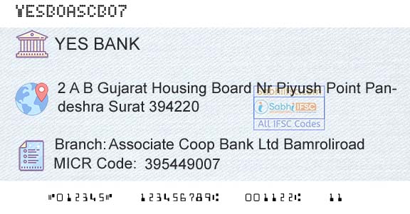 Yes Bank Associate Coop Bank Ltd BamroliroadBranch 