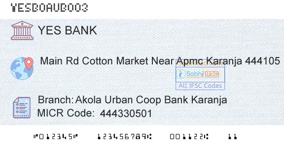 Yes Bank Akola Urban Coop Bank KaranjaBranch 