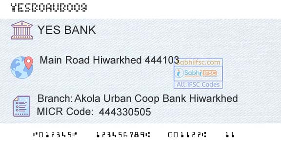 Yes Bank Akola Urban Coop Bank HiwarkhedBranch 