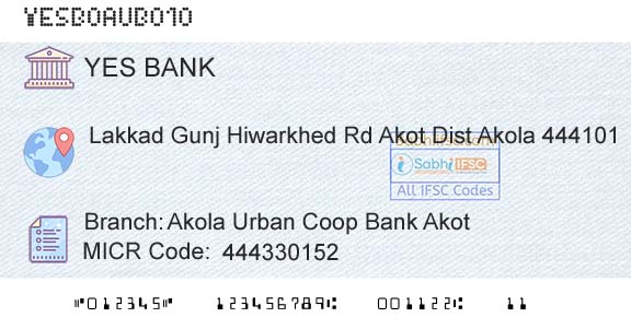 Yes Bank Akola Urban Coop Bank AkotBranch 