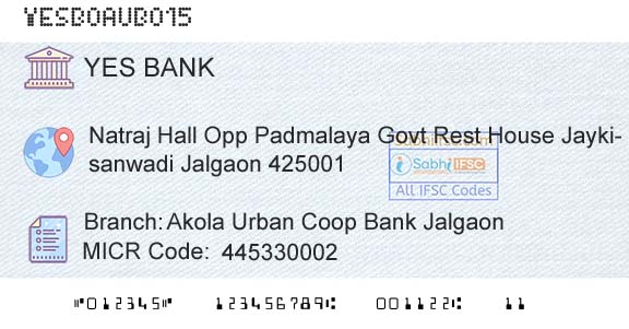 Yes Bank Akola Urban Coop Bank JalgaonBranch 