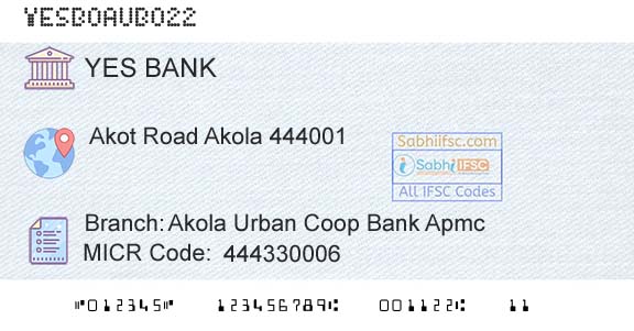 Yes Bank Akola Urban Coop Bank ApmcBranch 