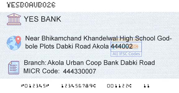 Yes Bank Akola Urban Coop Bank Dabki RoadBranch 