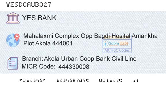 Yes Bank Akola Urban Coop Bank Civil LineBranch 