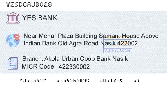 Yes Bank Akola Urban Coop Bank NasikBranch 