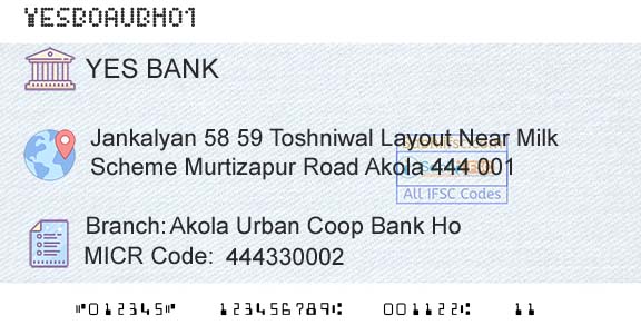 Yes Bank Akola Urban Coop Bank HoBranch 