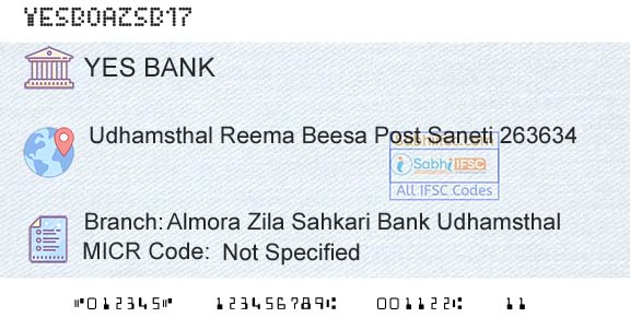 Yes Bank Almora Zila Sahkari Bank UdhamsthalBranch 