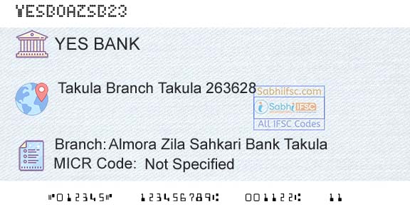 Yes Bank Almora Zila Sahkari Bank TakulaBranch 