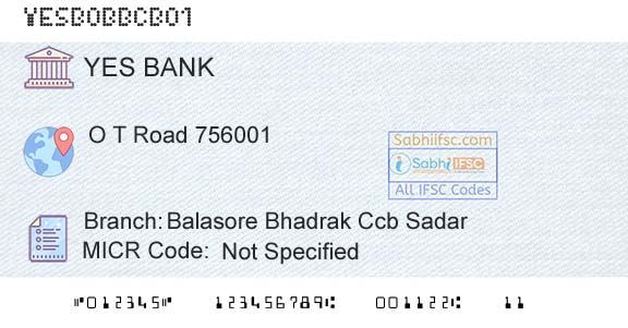 Yes Bank Balasore Bhadrak Ccb SadarBranch 